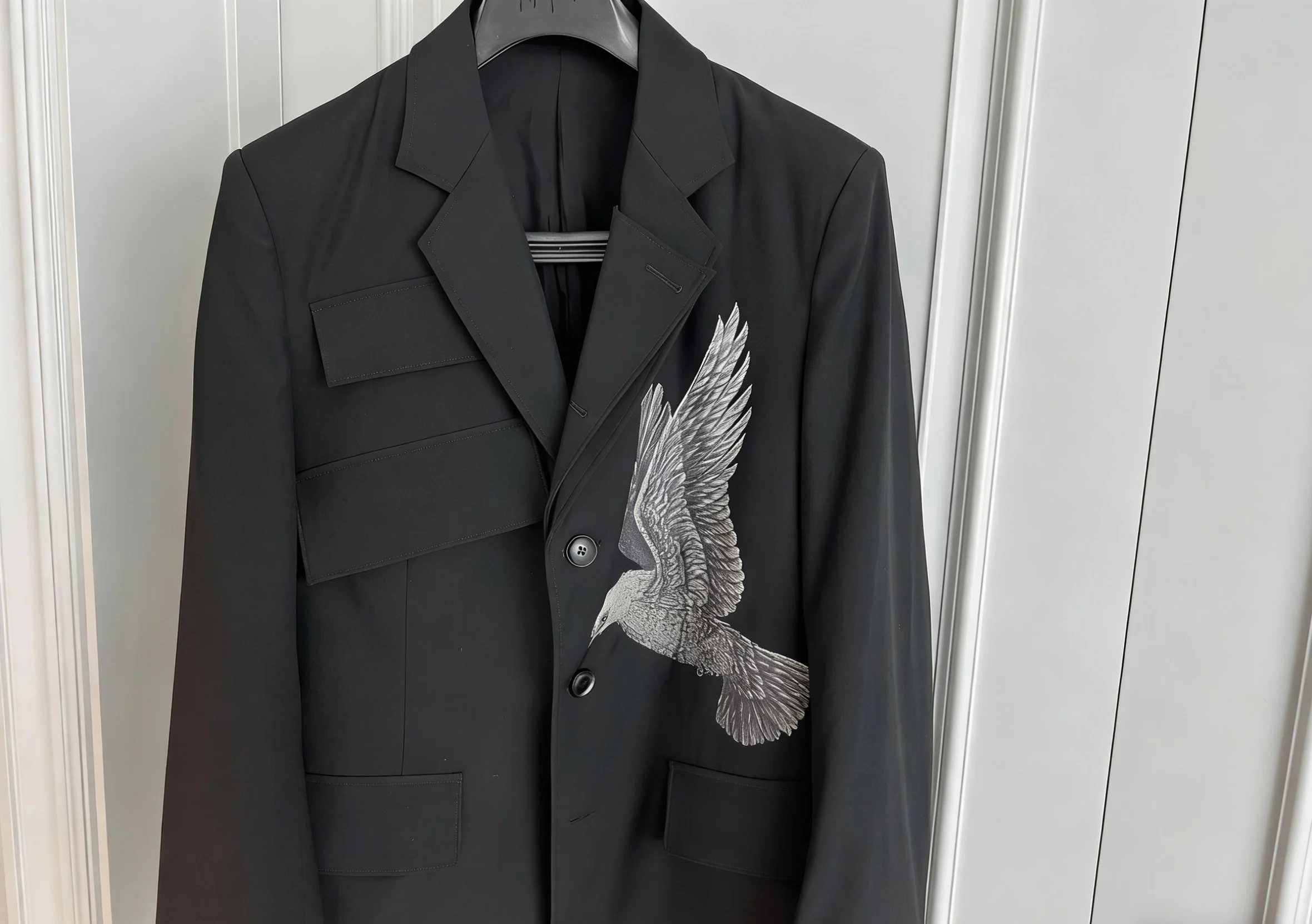 TOP-YAMAMOTO's original design of a black casual jacket made of dove wool suit