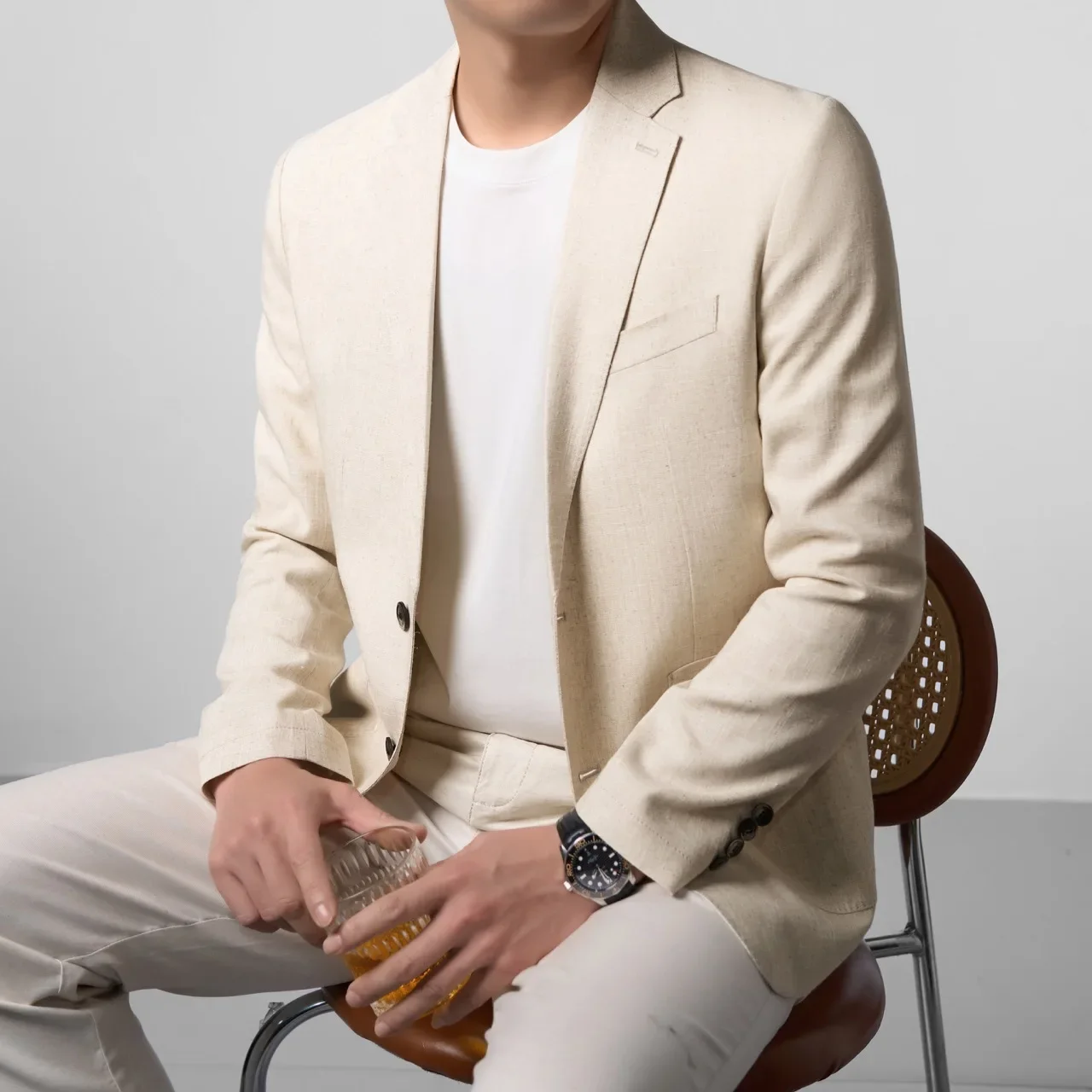 Mens Linen Blazer Unstructured Summer Jacket Quiet Luxury Smart Casual Lightweight Resort Wear Breathable Cooling Lyocell Coat