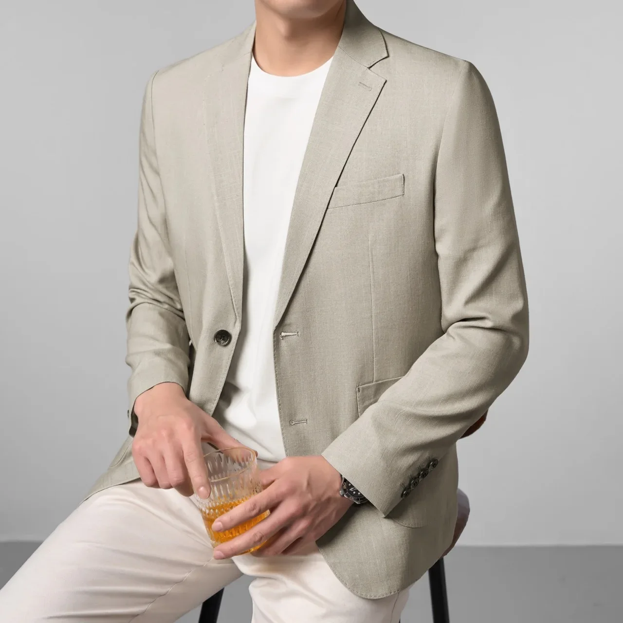 Mens Linen Blazer Unstructured Summer Jacket Quiet Luxury Smart Casual Lightweight Resort Wear Breathable Cooling Lyocell Coat