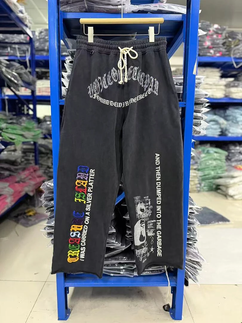 New Arrival Black Oversize Paly Pants Men Women Best Quality Washing Printing Casual Trousers