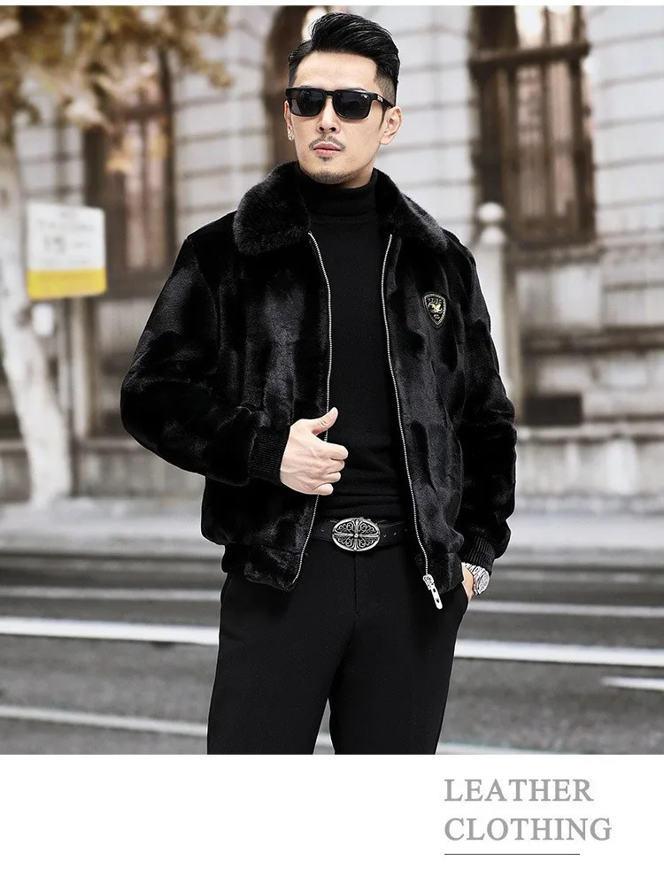 New Winter Men Fur Collar Fluffy Leather Jackets Man Fleece Warm Casual Coats Good Quality Male Slim Fit Winter Jackets Size 5XL