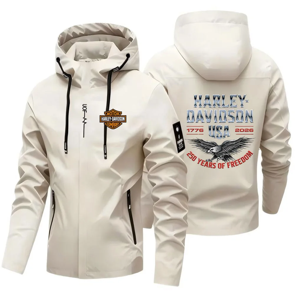 2026 Harley Davidson Man Autumn Hooded Jacket Motorcycle Windproof Coat Outdoors Mountaineering Zipper Jacket Casual Fashion Top