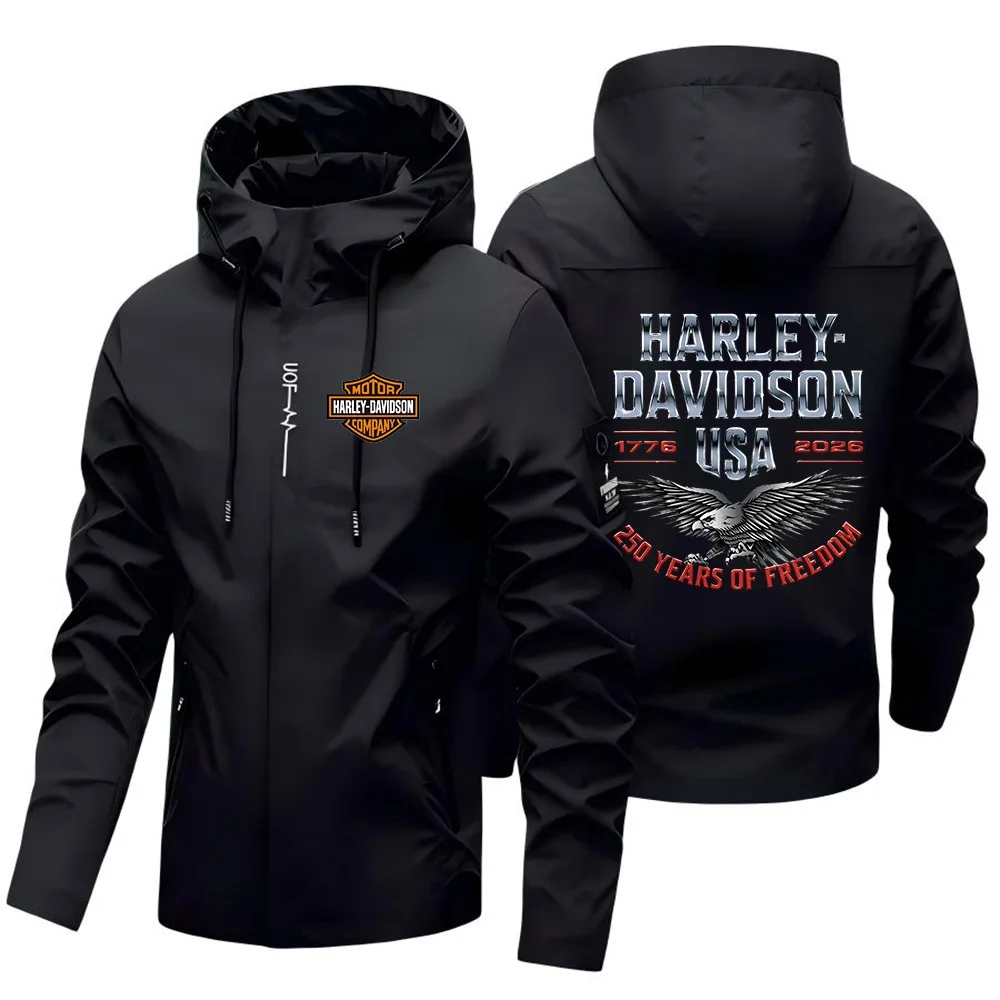 2026 Harley Davidson Man Autumn Hooded Jacket Motorcycle Windproof Coat Outdoors Mountaineering Zipper Jacket Casual Fashion Top
