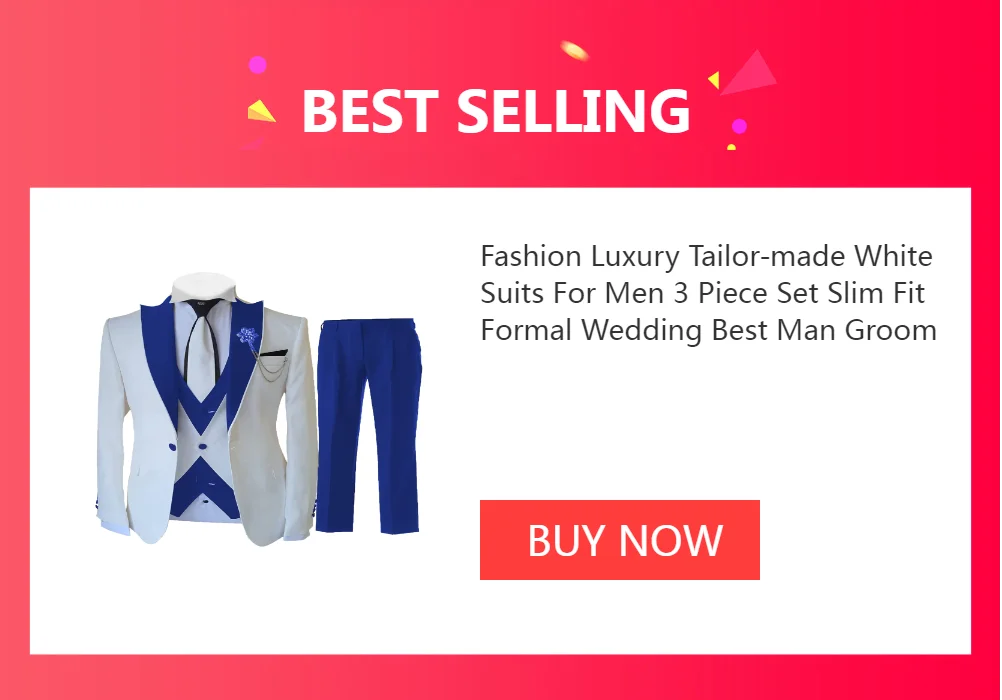 Fashion Luxury Tailor-made White Suits For Men 3 Piece Set Slim Fit Formal Wedding Best Man Groom Tuxedo(jacket+Vest+Pants)