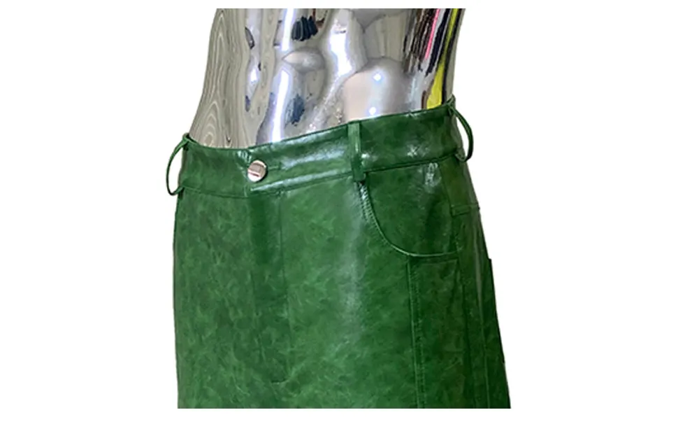 Nerazzurri Autumn Waterproof Baggy Long Shiny Bright Green Pu Leather Wide Leg Pants for Men Luxury Streetwear Menswear Clothes