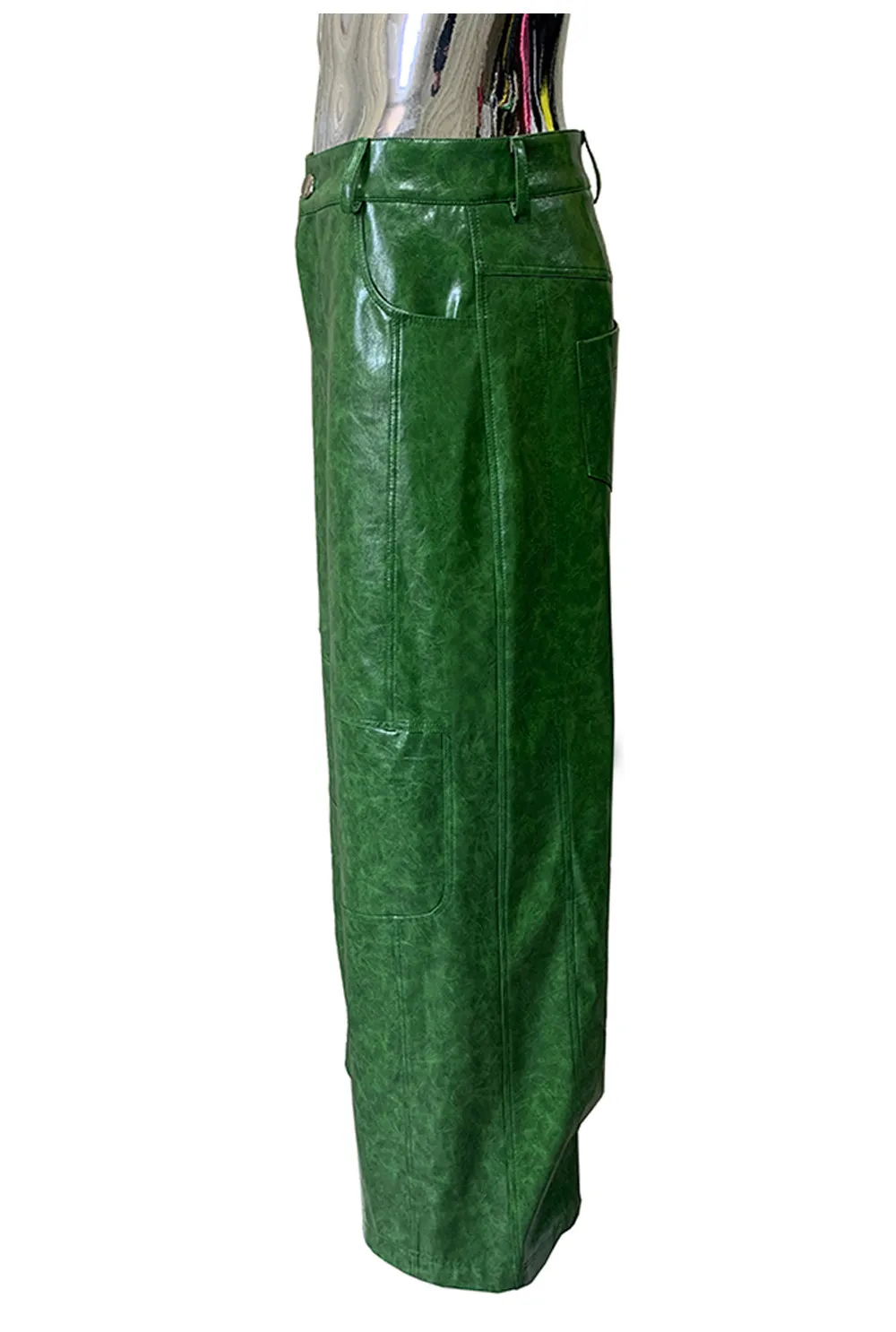 Nerazzurri Autumn Waterproof Baggy Long Shiny Bright Green Pu Leather Wide Leg Pants for Men Luxury Streetwear Menswear Clothes