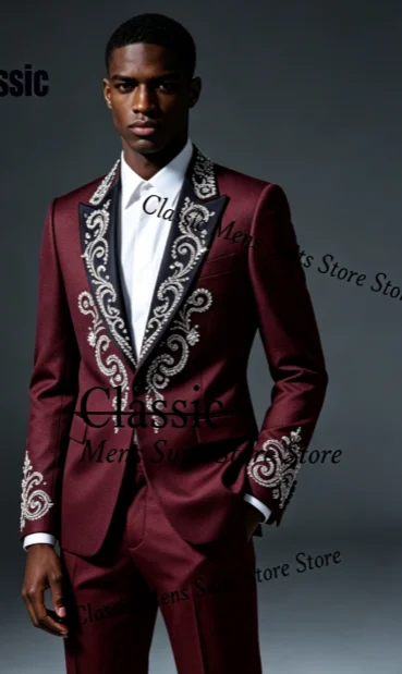 Customized Gem Diamond Men Suit 2 Pieces Set Male Party Blazers Luxury Groom Wedding Tuxedos Slim Sequins trajes para hombre