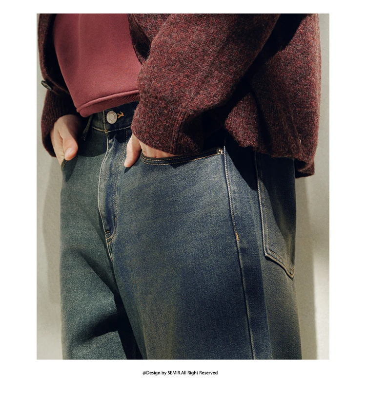 Semir Jeans Men Vintage Washed Whiskered Loose Fit Straight Leg Classic Casual Pants 2025 Autumn Winter