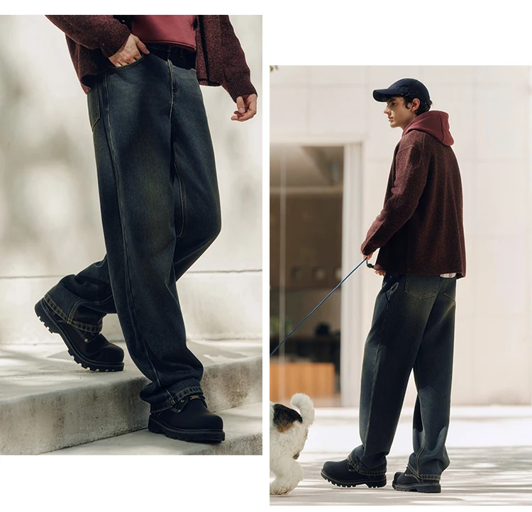 Semir Jeans Men Vintage Washed Whiskered Loose Fit Straight Leg Classic Casual Pants 2025 Autumn Winter