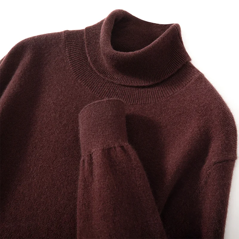 100% Pure Cashmere Sweater Men's High Collar Solid Color Pullover Fashion New Knit Undercoat Autumn and Winter Long Sleeve
