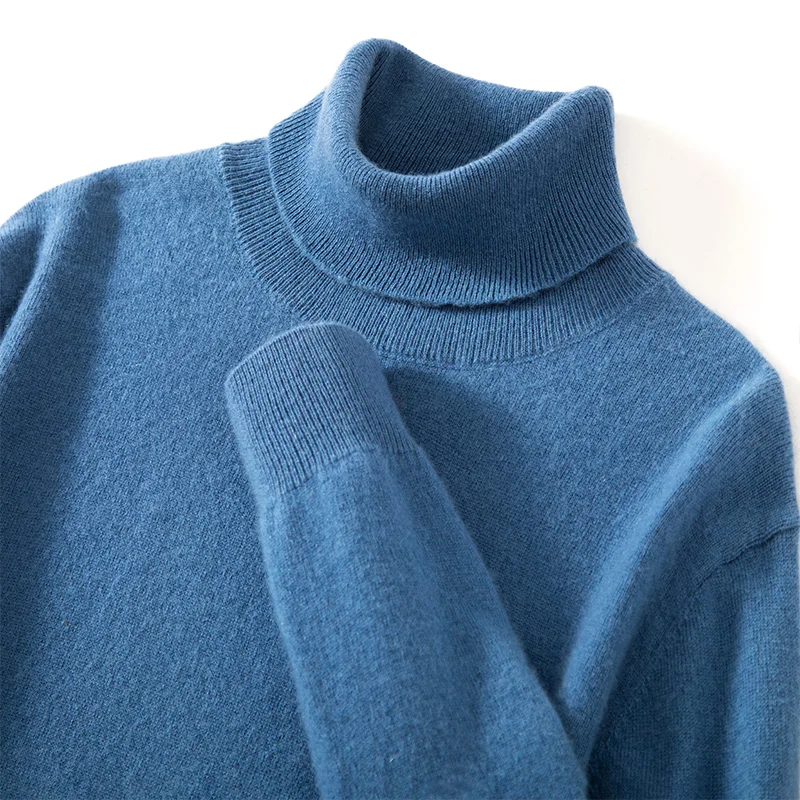 100% Pure Cashmere Sweater Men's High Collar Solid Color Pullover Fashion New Knit Undercoat Autumn and Winter Long Sleeve