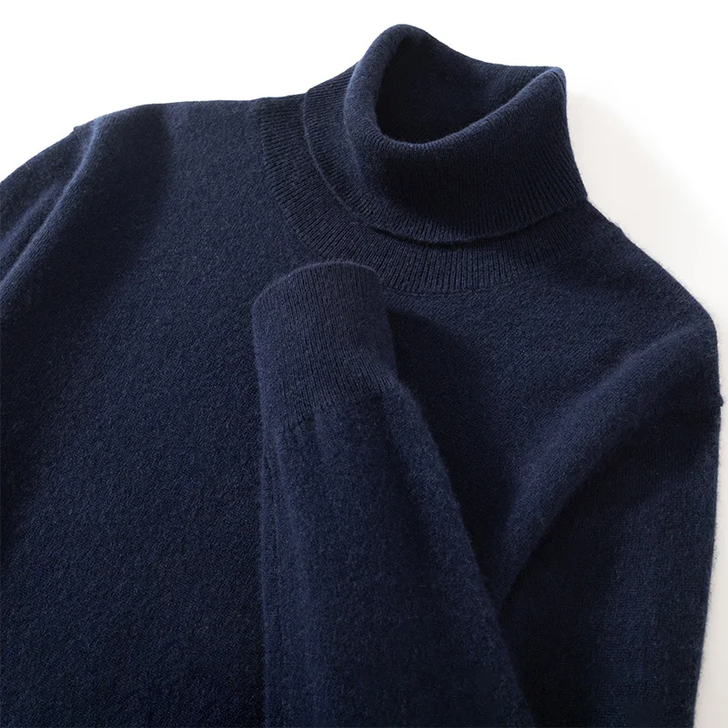 100% Pure Cashmere Sweater Men's High Collar Solid Color Pullover Fashion New Knit Undercoat Autumn and Winter Long Sleeve