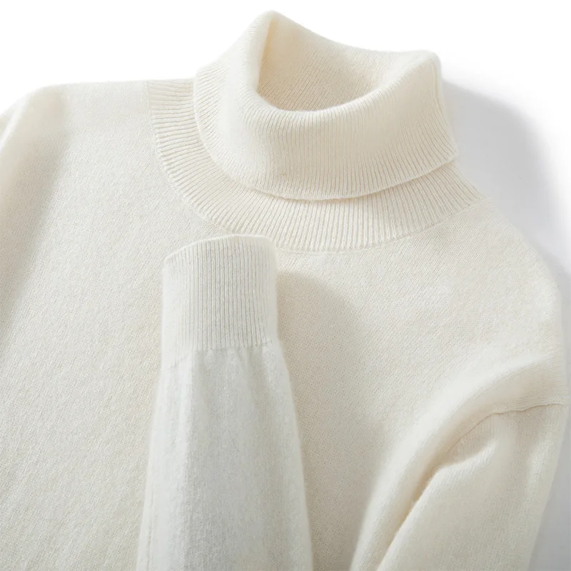 100% Pure Cashmere Sweater Men's High Collar Solid Color Pullover Fashion New Knit Undercoat Autumn and Winter Long Sleeve
