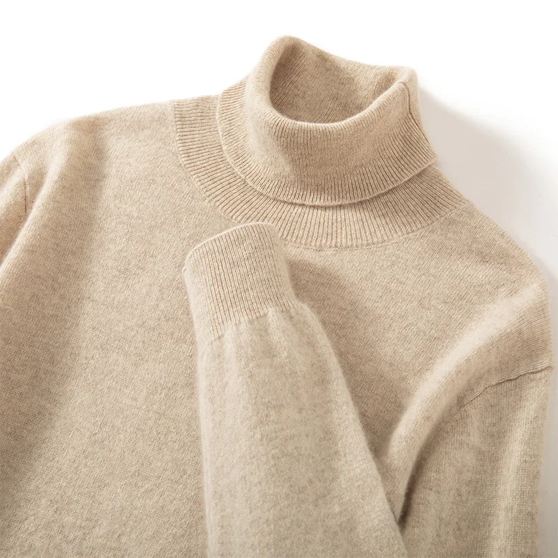 100% Pure Cashmere Sweater Men's High Collar Solid Color Pullover Fashion New Knit Undercoat Autumn and Winter Long Sleeve