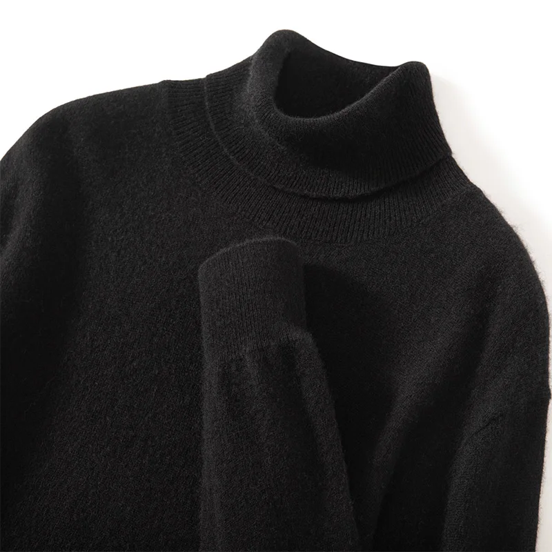 100% Pure Cashmere Sweater Men's High Collar Solid Color Pullover Fashion New Knit Undercoat Autumn and Winter Long Sleeve