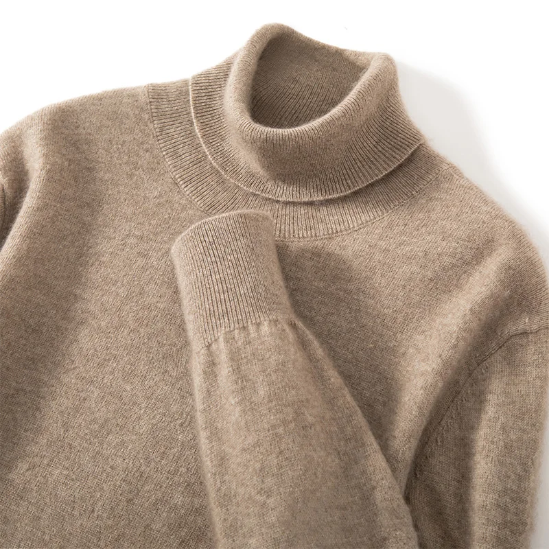 100% Pure Cashmere Sweater Men's High Collar Solid Color Pullover Fashion New Knit Undercoat Autumn and Winter Long Sleeve