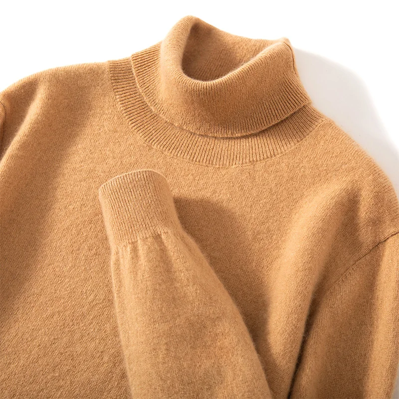 100% Pure Cashmere Sweater Men's High Collar Solid Color Pullover Fashion New Knit Undercoat Autumn and Winter Long Sleeve
