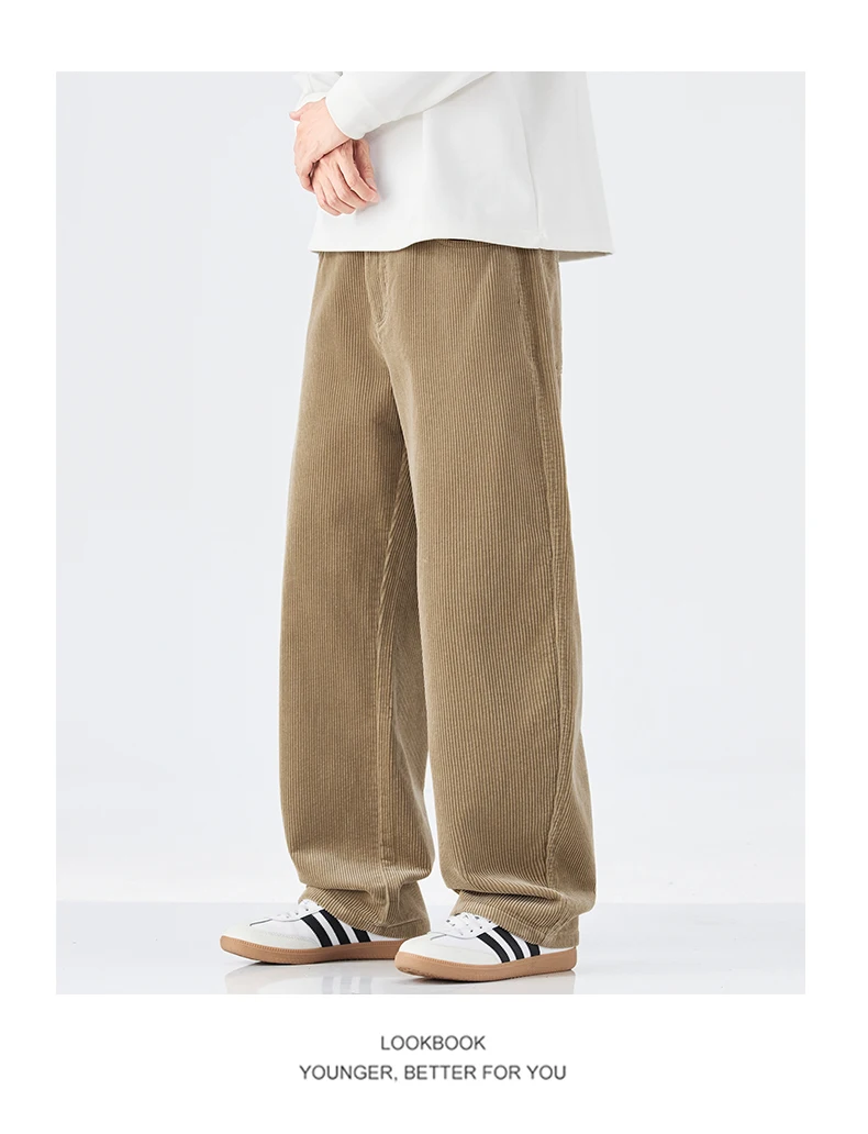 Men Corduroy Wide Leg Straight Pants Japan Korean Streetwear Fashion Loose Casual Vintage Stripe Cargo Trousers Man Harem Pant