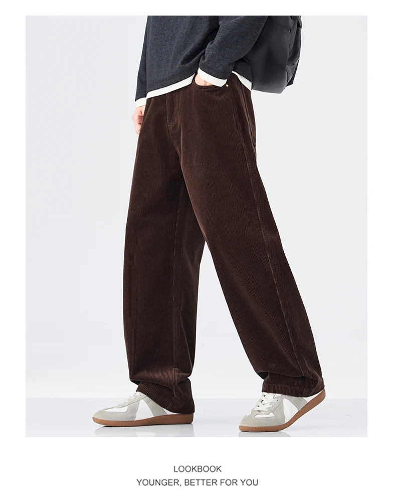 Men Corduroy Wide Leg Straight Pants Japan Korean Streetwear Fashion Loose Casual Vintage Stripe Cargo Trousers Man Harem Pant