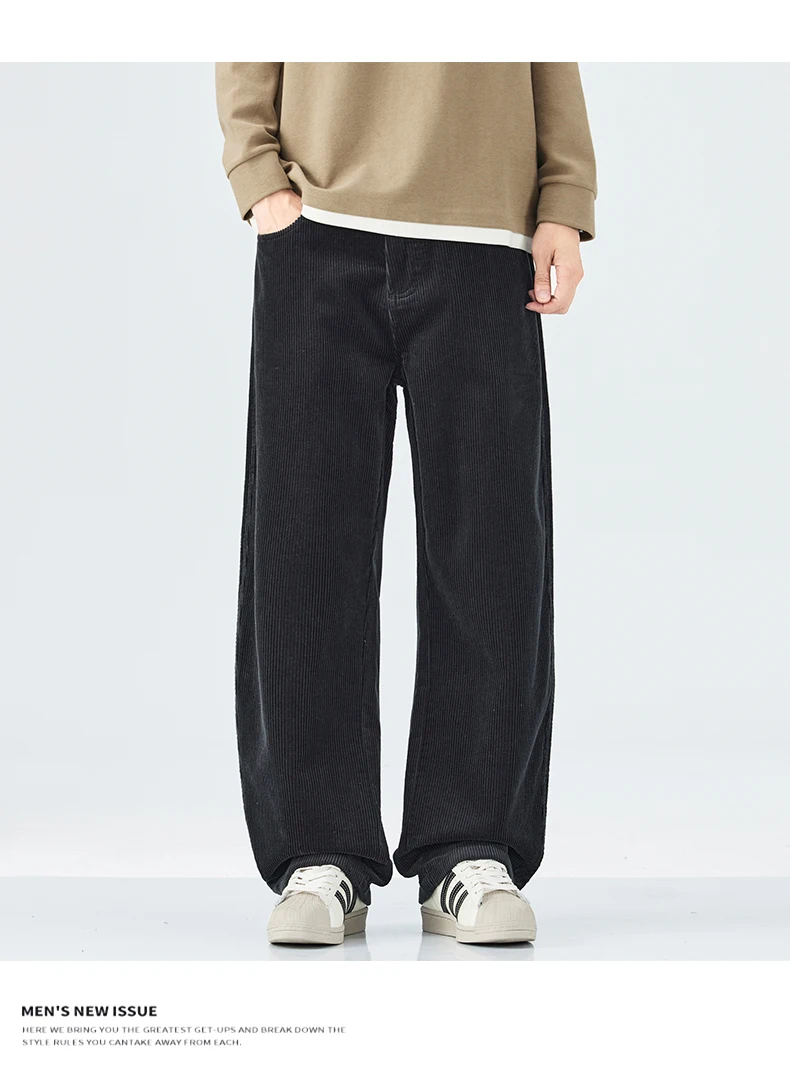 Men Corduroy Wide Leg Straight Pants Japan Korean Streetwear Fashion Loose Casual Vintage Stripe Cargo Trousers Man Harem Pant