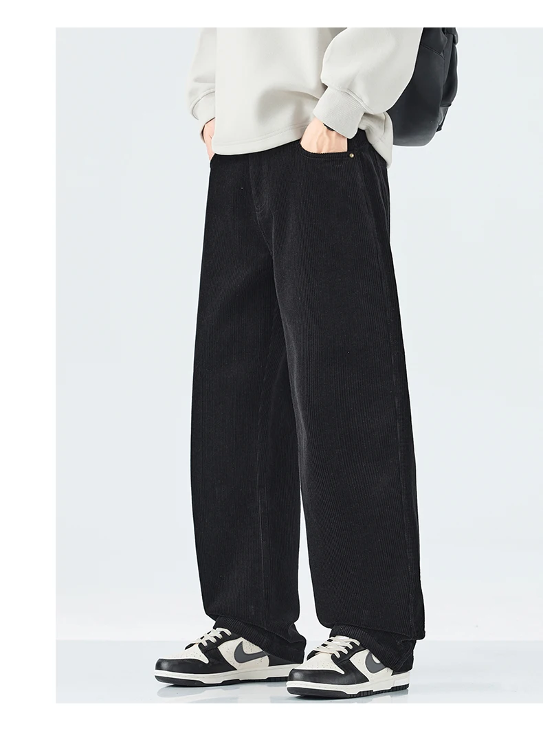 Men Corduroy Wide Leg Straight Pants Japan Korean Streetwear Fashion Loose Casual Vintage Stripe Cargo Trousers Man Harem Pant