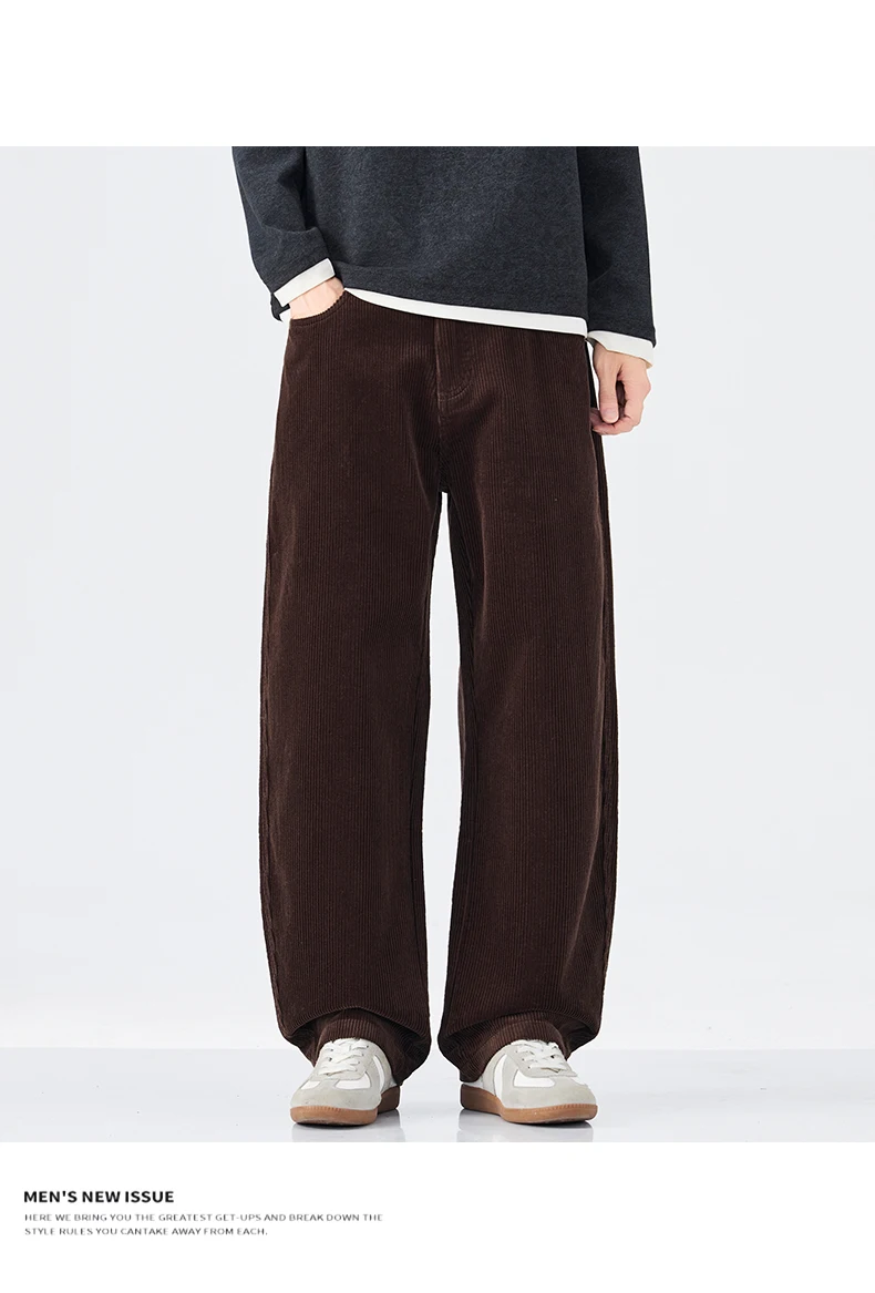 Men Corduroy Wide Leg Straight Pants Japan Korean Streetwear Fashion Loose Casual Vintage Stripe Cargo Trousers Man Harem Pant