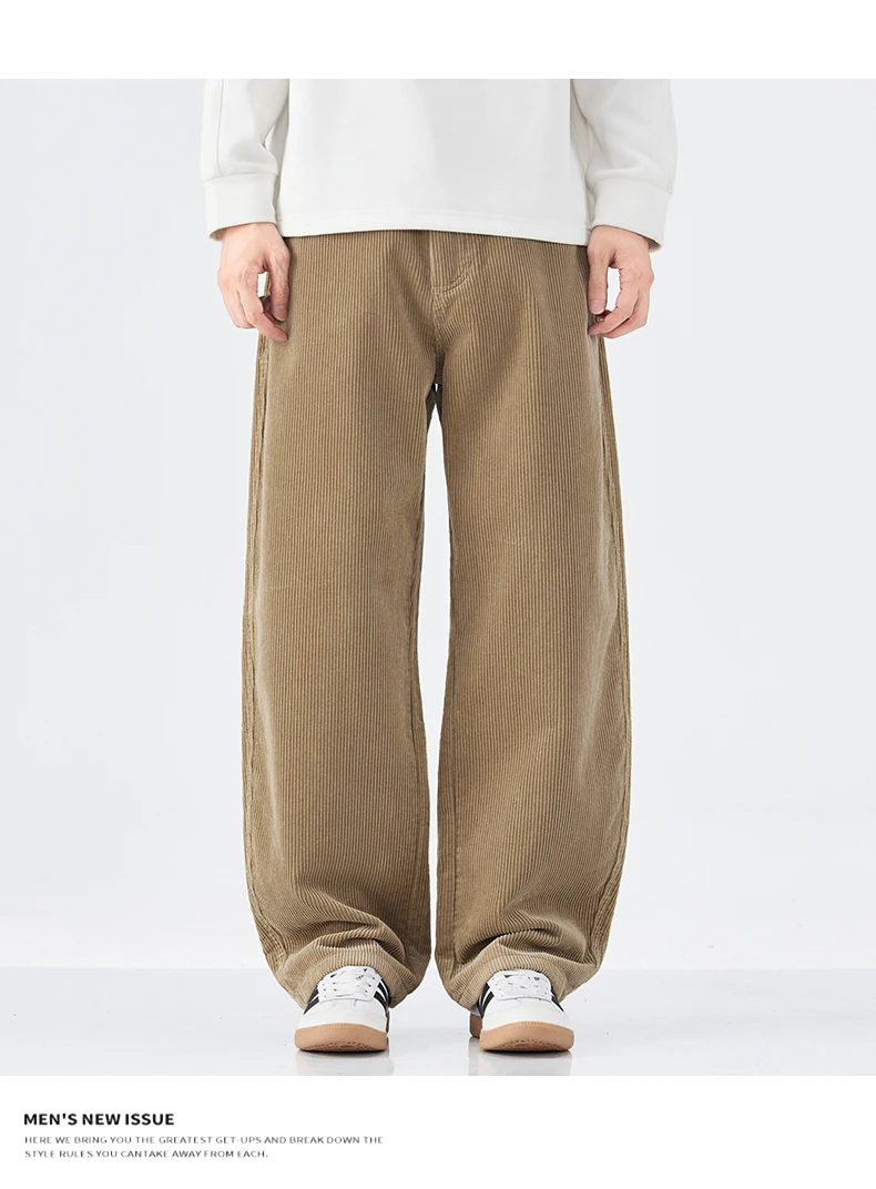 Men Corduroy Wide Leg Straight Pants Japan Korean Streetwear Fashion Loose Casual Vintage Stripe Cargo Trousers Man Harem Pant