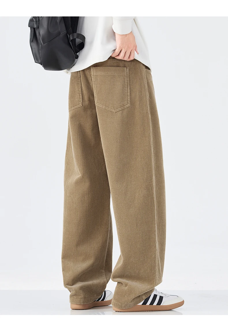 Men Corduroy Wide Leg Straight Pants Japan Korean Streetwear Fashion Loose Casual Vintage Stripe Cargo Trousers Man Harem Pant