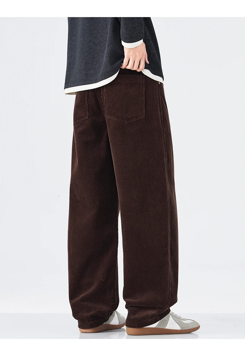 Men Corduroy Wide Leg Straight Pants Japan Korean Streetwear Fashion Loose Casual Vintage Stripe Cargo Trousers Man Harem Pant