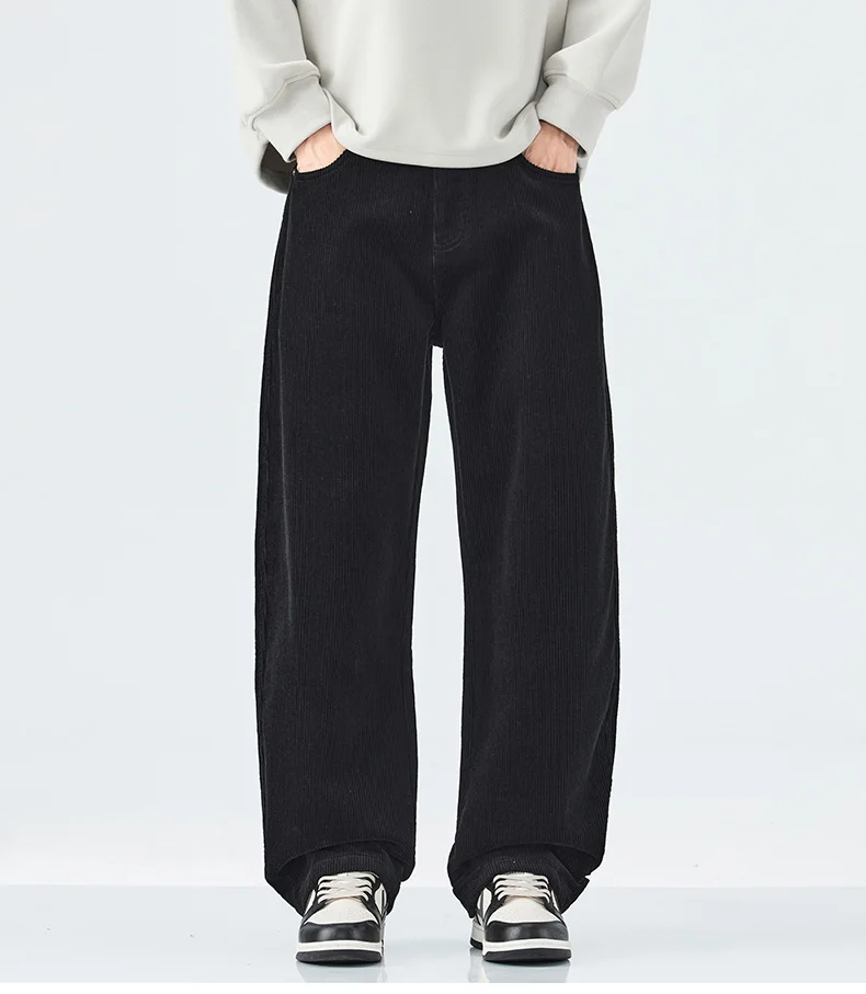 Men Corduroy Wide Leg Straight Pants Japan Korean Streetwear Fashion Loose Casual Vintage Stripe Cargo Trousers Man Harem Pant