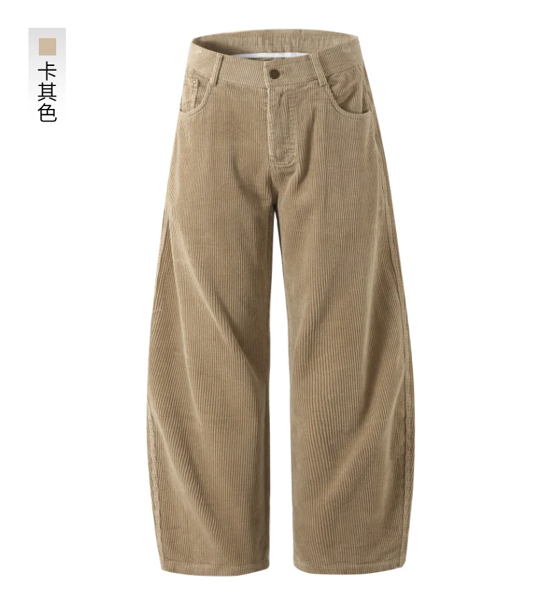 Men Corduroy Wide Leg Straight Pants Japan Korean Streetwear Fashion Loose Casual Vintage Stripe Cargo Trousers Man Harem Pant