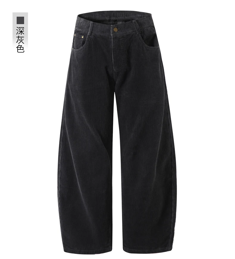 Men Corduroy Wide Leg Straight Pants Japan Korean Streetwear Fashion Loose Casual Vintage Stripe Cargo Trousers Man Harem Pant