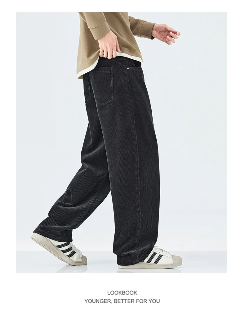 Men Corduroy Wide Leg Straight Pants Japan Korean Streetwear Fashion Loose Casual Vintage Stripe Cargo Trousers Man Harem Pant
