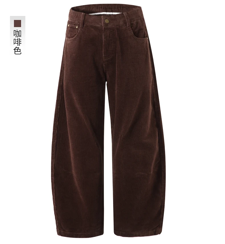 Men Corduroy Wide Leg Straight Pants Japan Korean Streetwear Fashion Loose Casual Vintage Stripe Cargo Trousers Man Harem Pant
