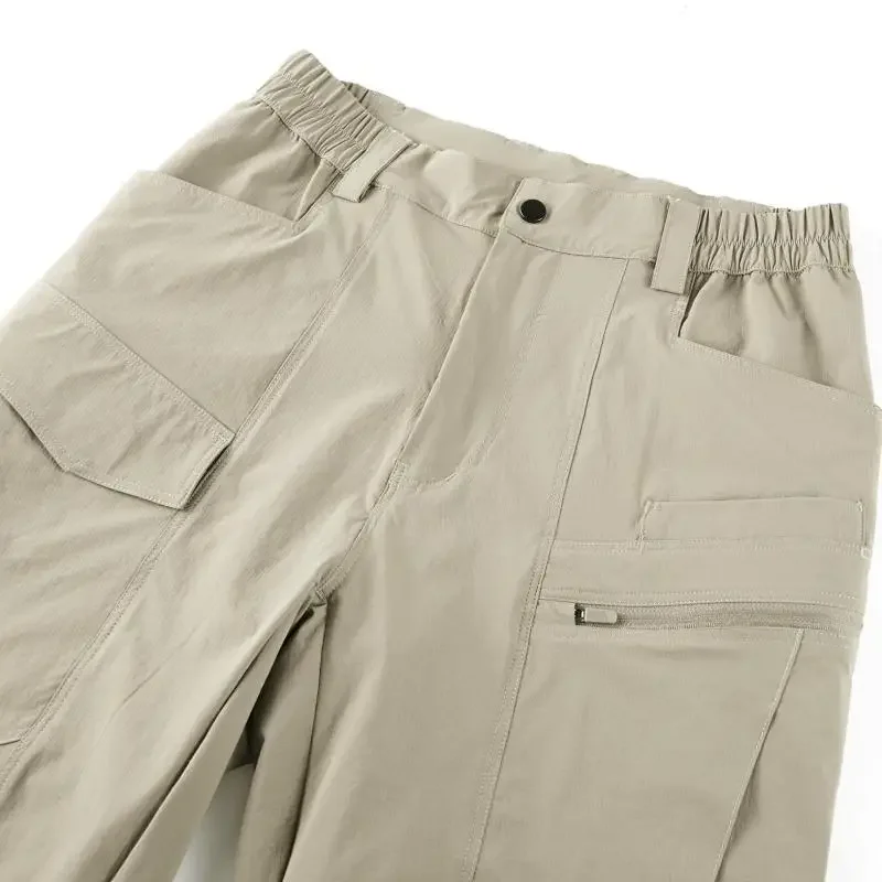 Men's Quick Dry Cargo Pants with Zip Pockets Plus Size L-8XL 150KG Summer Ice Silk Cooled Sweatpants Loose Fit Straight Trousers