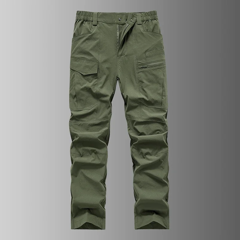 Men's Quick Dry Cargo Pants with Zip Pockets Plus Size L-8XL 150KG Summer Ice Silk Cooled Sweatpants Loose Fit Straight Trousers