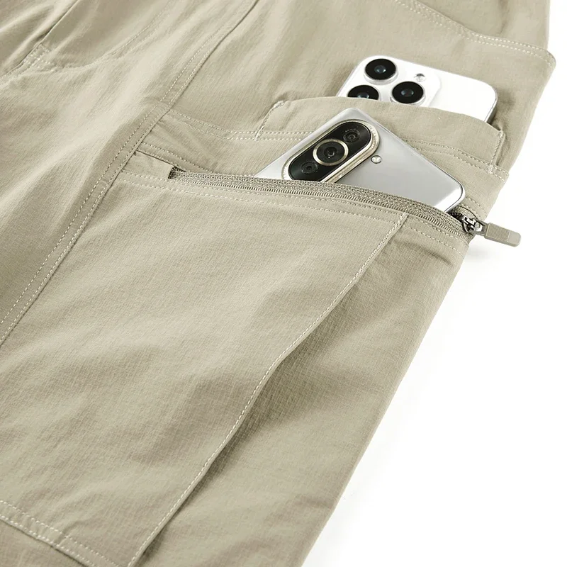 Men's Quick Dry Cargo Pants with Zip Pockets Plus Size L-8XL 150KG Summer Ice Silk Cooled Sweatpants Loose Fit Straight Trousers