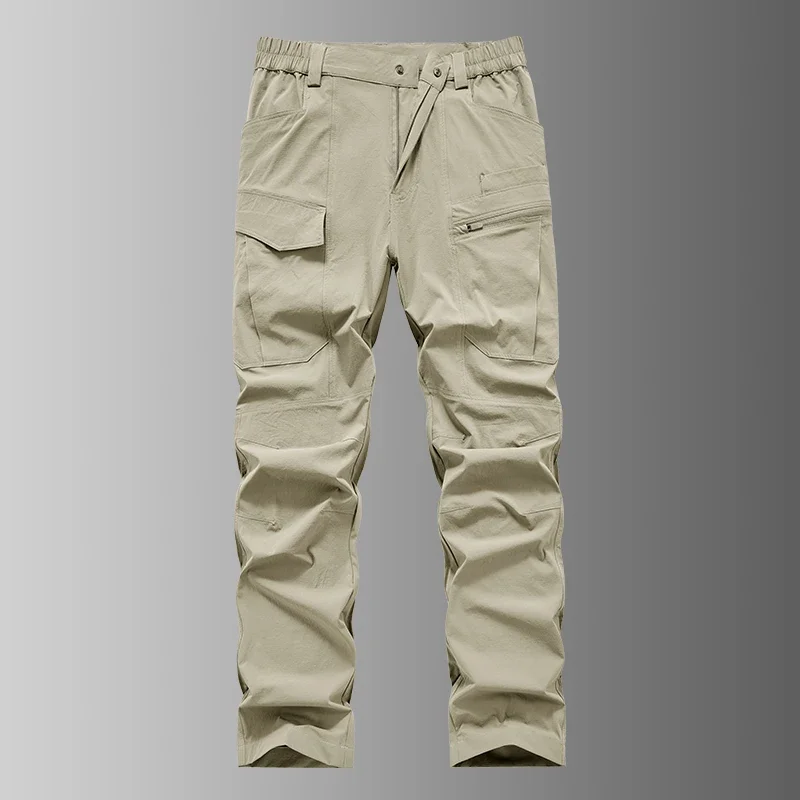 Men's Quick Dry Cargo Pants with Zip Pockets Plus Size L-8XL 150KG Summer Ice Silk Cooled Sweatpants Loose Fit Straight Trousers