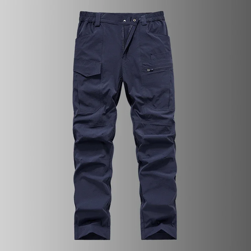 Men's Quick Dry Cargo Pants with Zip Pockets Plus Size L-8XL 150KG Summer Ice Silk Cooled Sweatpants Loose Fit Straight Trousers