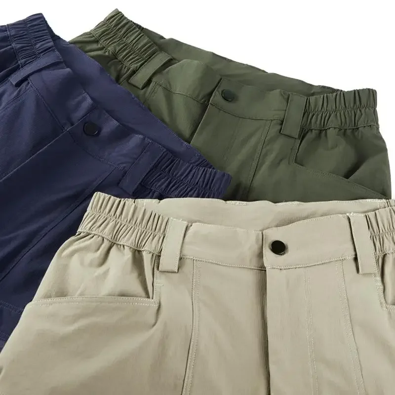 Men's Quick Dry Cargo Pants with Zip Pockets Plus Size L-8XL 150KG Summer Ice Silk Cooled Sweatpants Loose Fit Straight Trousers