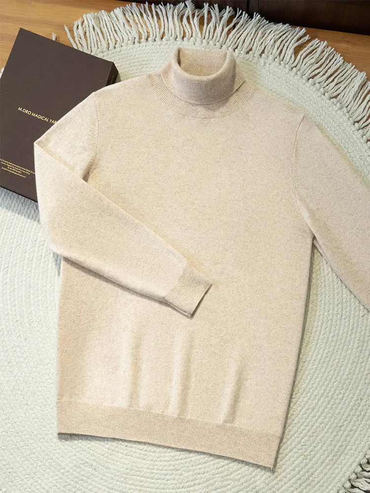 Turtleneck 100% Cashmere Sweater Men Pullover Knitwear Basic Style Autumn Winter Clothes High-end Soft Business Office Tops