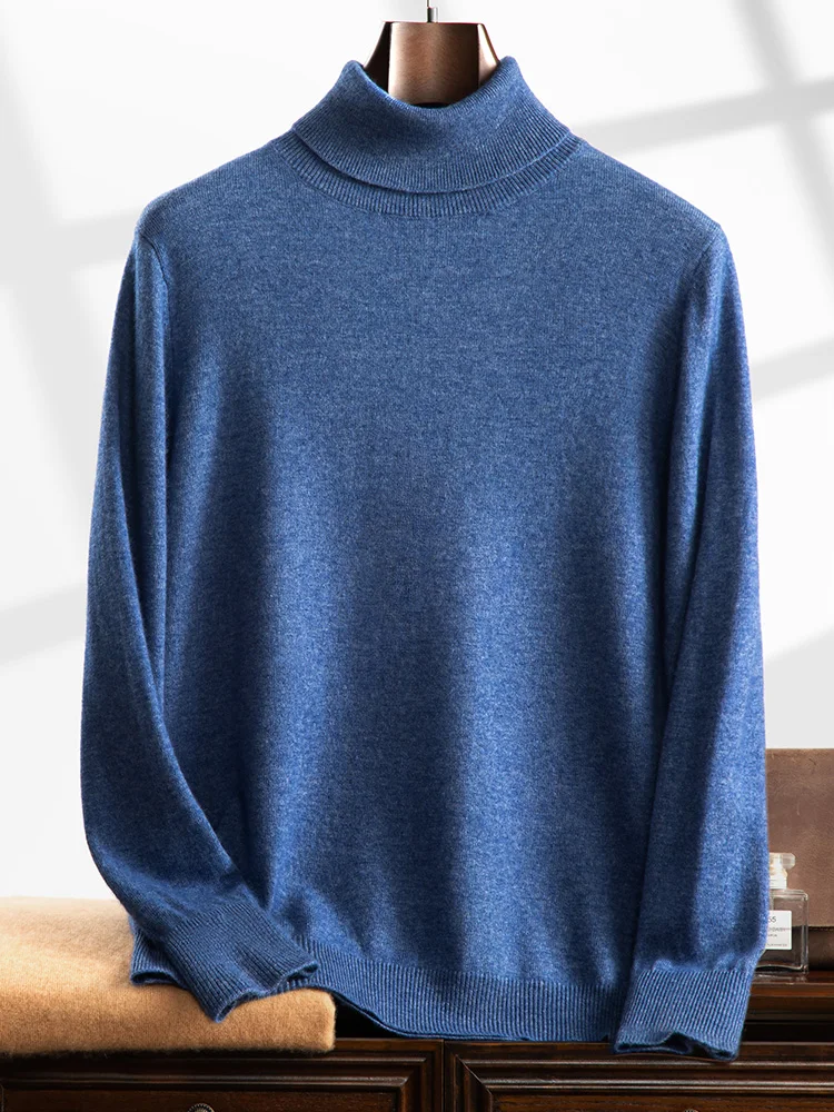 Turtleneck 100% Cashmere Sweater Men Pullover Knitwear Basic Style Autumn Winter Clothes High-end Soft Business Office Tops