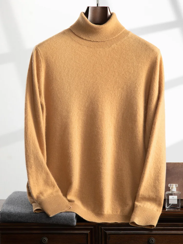 Turtleneck 100% Cashmere Sweater Men Pullover Knitwear Basic Style Autumn Winter Clothes High-end Soft Business Office Tops