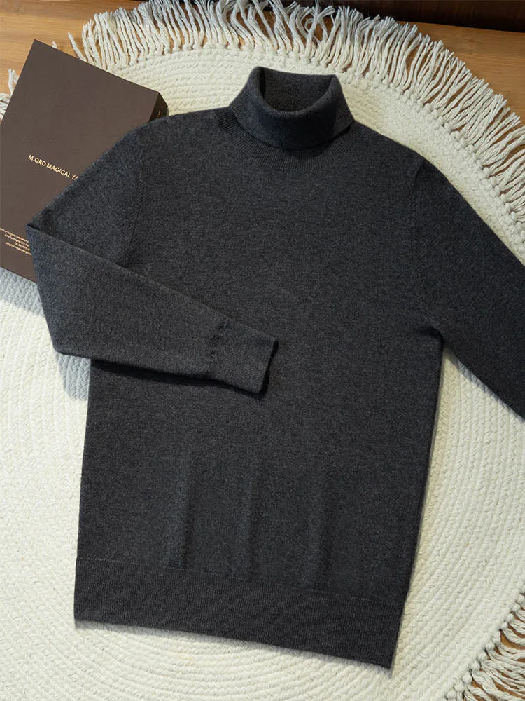 Turtleneck 100% Cashmere Sweater Men Pullover Knitwear Basic Style Autumn Winter Clothes High-end Soft Business Office Tops