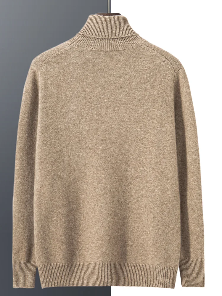 Turtleneck 100% Cashmere Sweater Men Pullover Knitwear Basic Style Autumn Winter Clothes High-end Soft Business Office Tops
