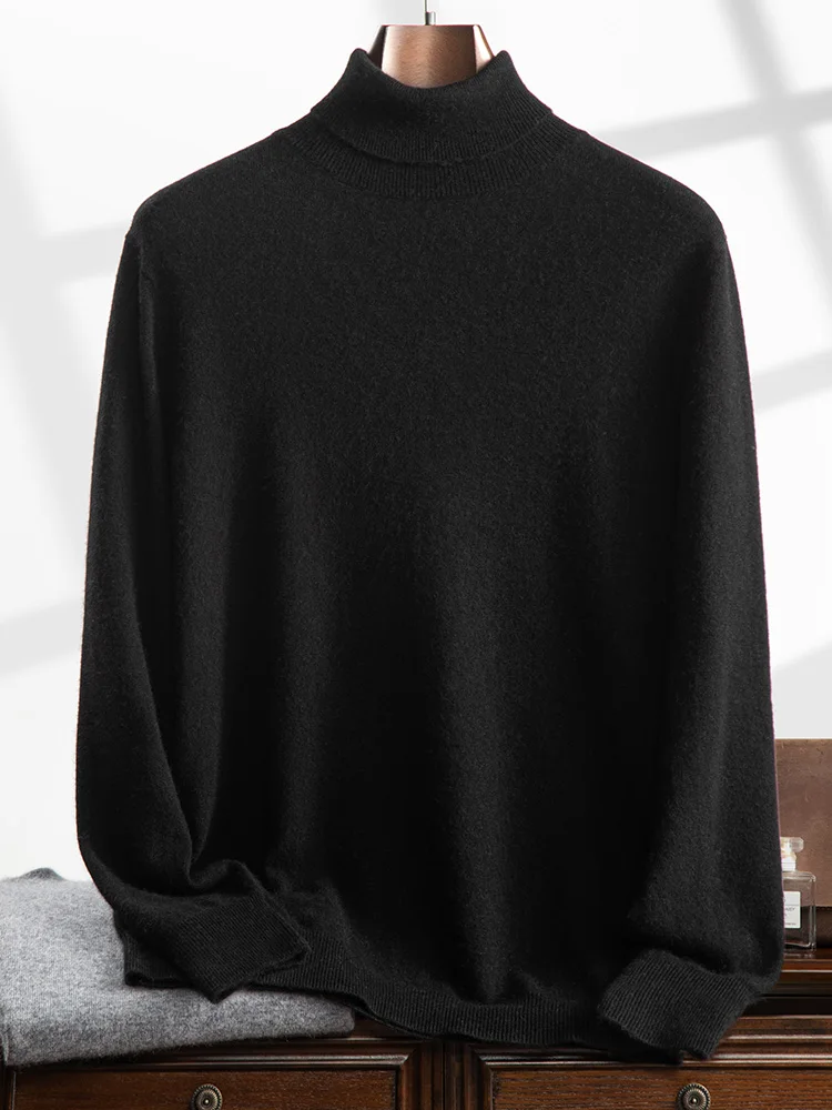 Turtleneck 100% Cashmere Sweater Men Pullover Knitwear Basic Style Autumn Winter Clothes High-end Soft Business Office Tops