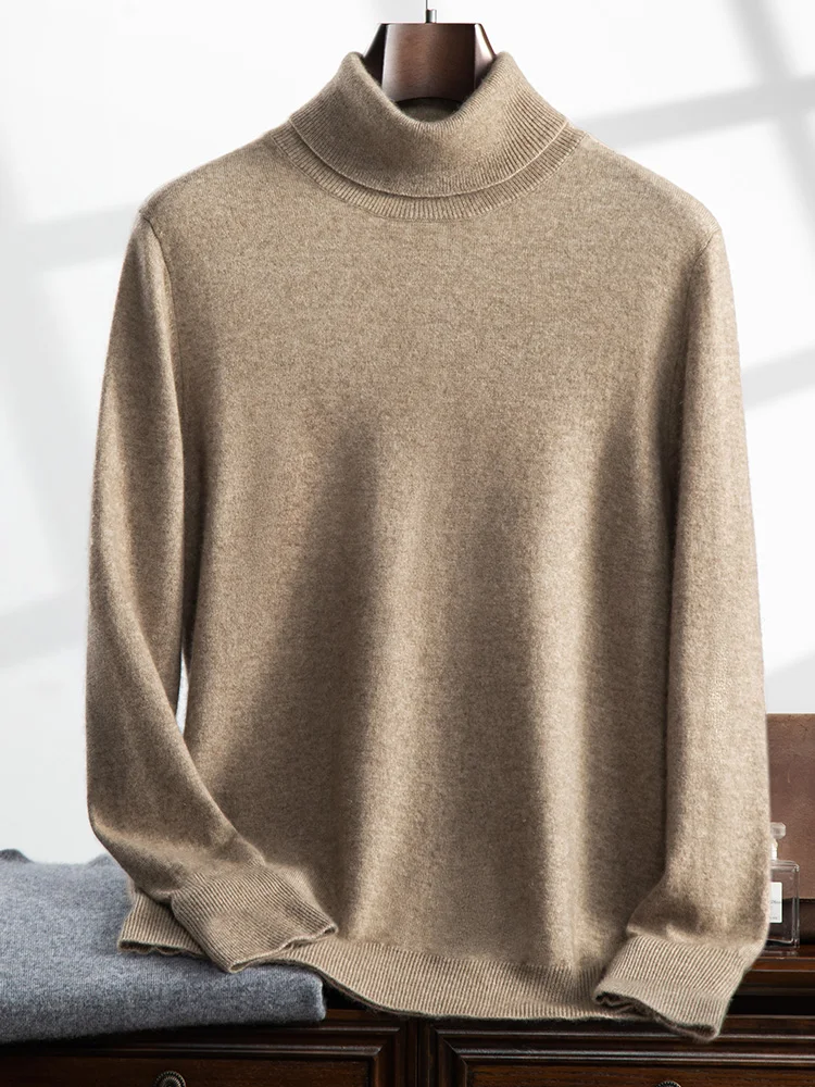 Turtleneck 100% Cashmere Sweater Men Pullover Knitwear Basic Style Autumn Winter Clothes High-end Soft Business Office Tops
