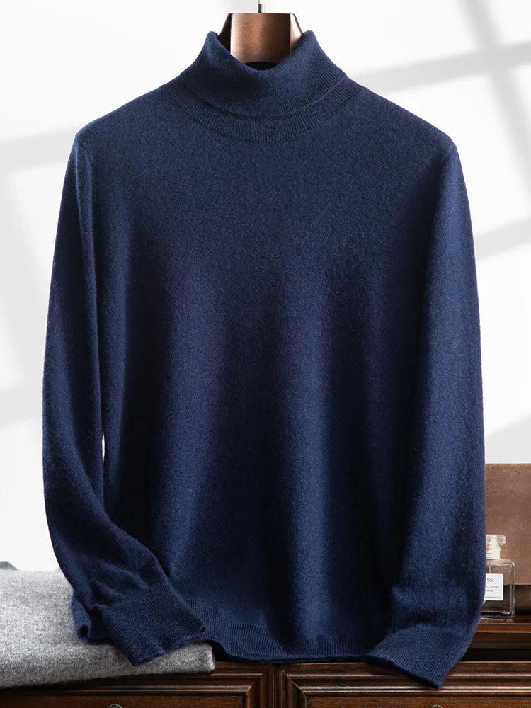 Turtleneck 100% Cashmere Sweater Men Pullover Knitwear Basic Style Autumn Winter Clothes High-end Soft Business Office Tops