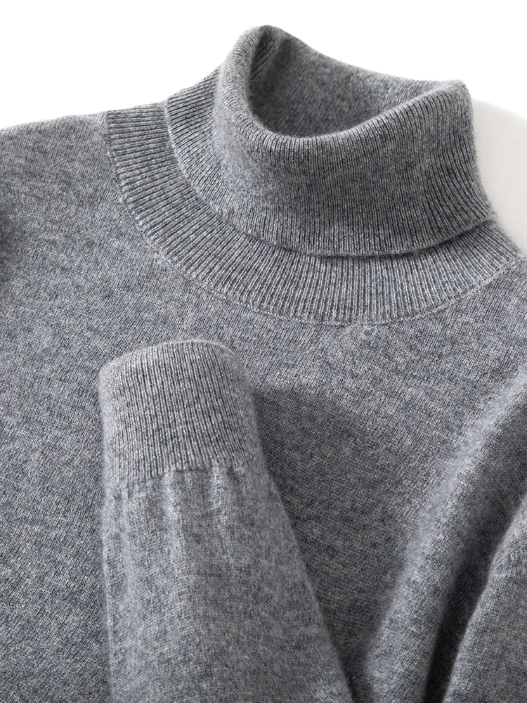 Turtleneck 100% Cashmere Sweater Men Pullover Knitwear Basic Style Autumn Winter Clothes High-end Soft Business Office Tops