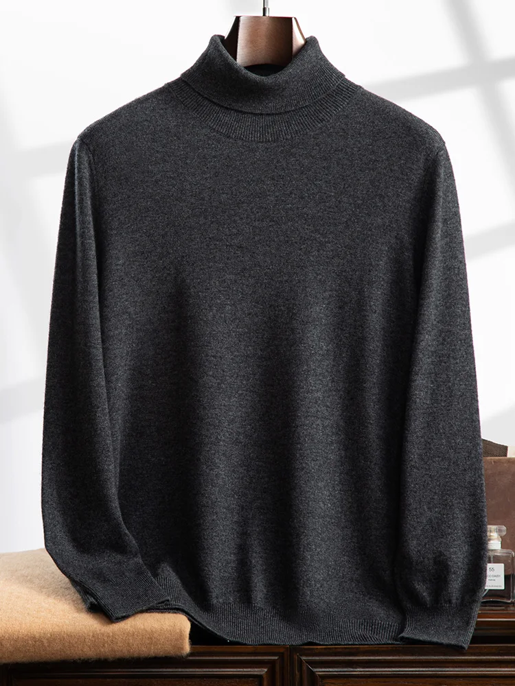Turtleneck 100% Cashmere Sweater Men Pullover Knitwear Basic Style Autumn Winter Clothes High-end Soft Business Office Tops